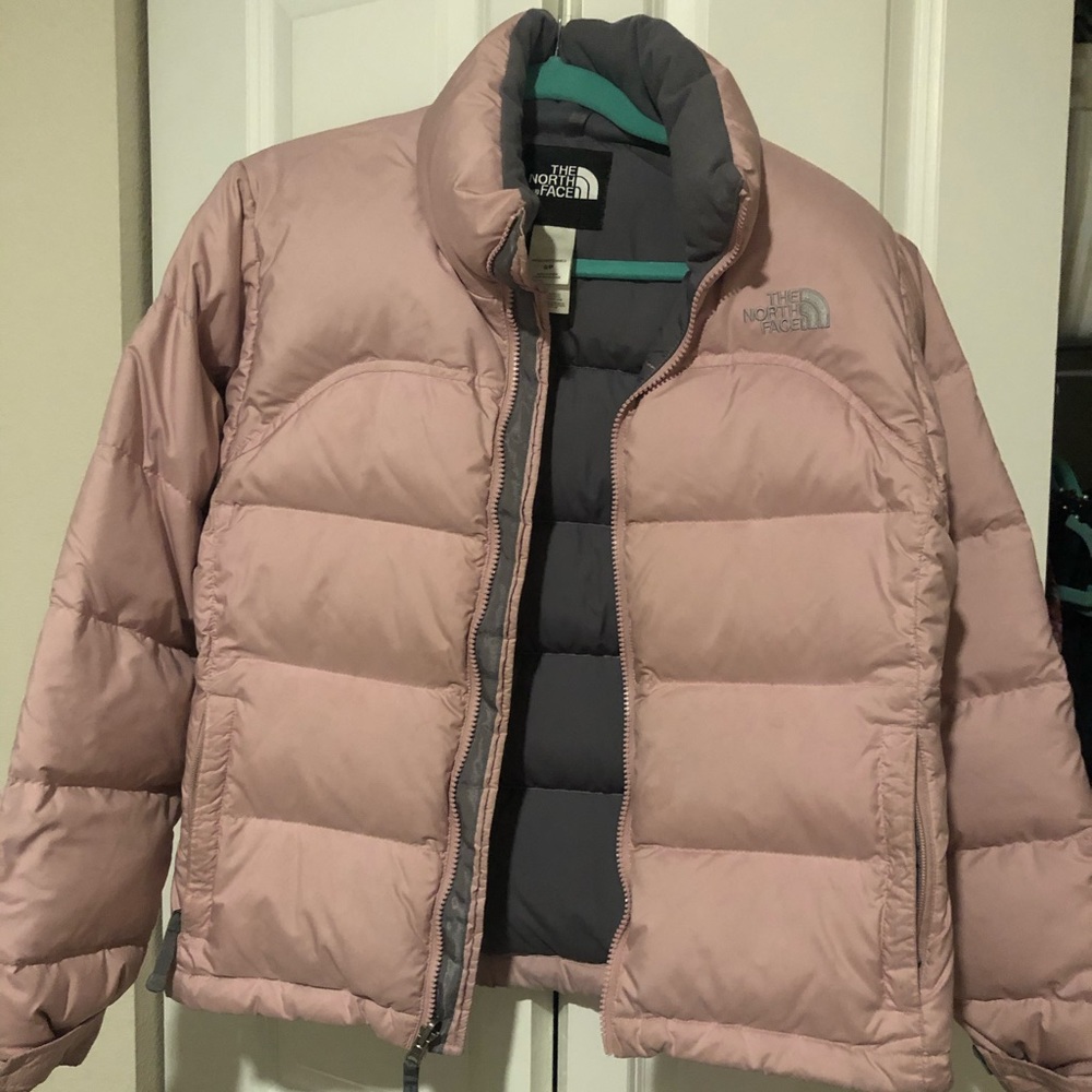 Pink North Face puffer coat